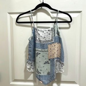 Abercrombie kids blue, orange, and white patch shirt size 14